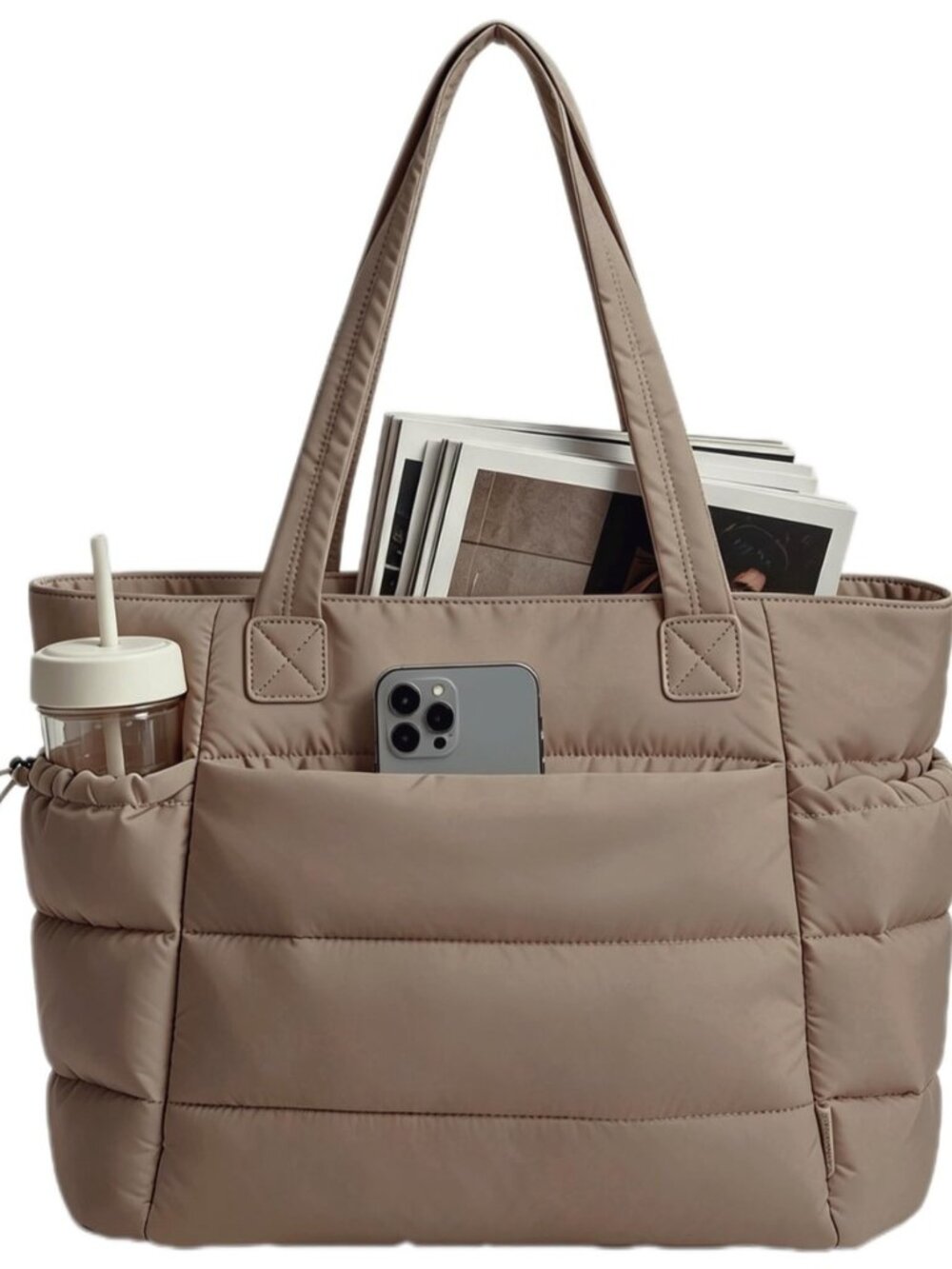 Tote Bag for Women, Puffer Quilted Tote Bag with Zipper, Puffy Work Tote Bags